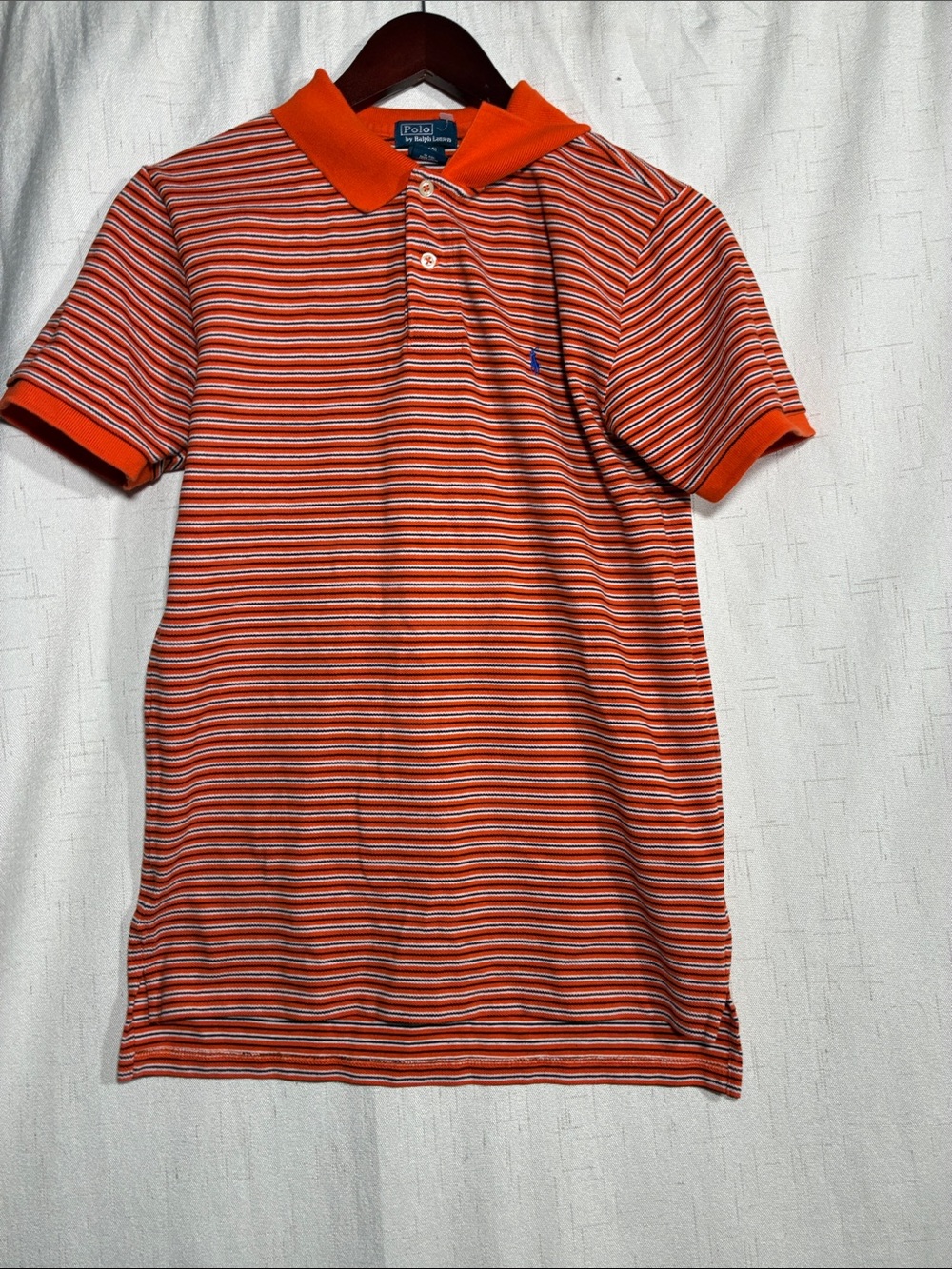 Polo by Ralph Lauren Orange & White Striped Mesh Polo